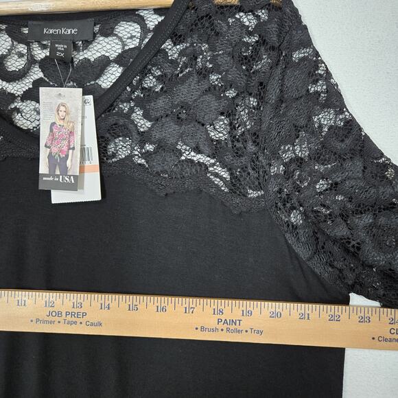 Karen Kane Swing Midi Dress 2X Black Knit Lace Yoke Long Sleeve Whimsigoth Boho - Picture 12 of 15